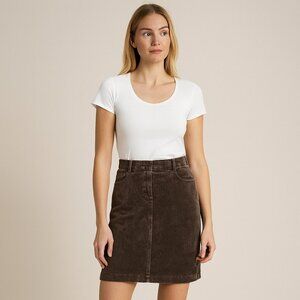 #075 VINTAGE | Modes Crystals Fashion Brown Corduroy Skirt
